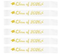 Topfunyy 6 Pcs White Graduation Sash Gold Glitter Class of 2026 Graduated Stain Sah for 2026 Graduation Party Supplies