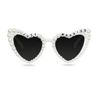Topfunyy Bride Sunglasses for Bachelor Party Just Married White Heart Shaped Pearl Glasses for Women Bridal Shower Gifts
