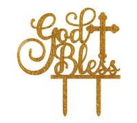 Topfunyy God Bless Cake Topper Rose Gold Acrylic Topper for Baptism, Christening, First Communion Baby Shower Party Decoration