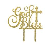 Topfunyy God Bless Cake Topper Shining Gold Acrylic Topper for Baptism, Christening, First Communion Baby Shower Party Decoration