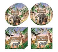 Topfunyy Jungle Safari Birthday Party Decorations, 20 Pcs Plates and 20 Pcs Napkins, Zoo Animal Party Disposal Tableware for Birthday Party Baby Shower and Jungle Safari Themed Party Supplies