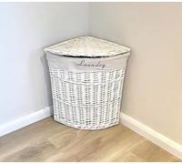 Topfurnishing Corner Wicker Laundry Basket With Lid Washing Basket Hamper Removable Cotton Lining White Medium 48 x 37 x 52 cm