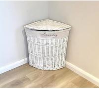 Topfurnishing Corner Wicker Laundry Basket With Lid Washing Basket Hamper Removable Cotton Lining White Medium 48 x 37 x 52 cm