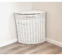 Topfurnishing Corner Wicker Laundry Basket With Lid Washing Basket Hamper Removable Cotton Lining White Large 62 x 46 x 60 cm