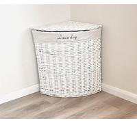 Topfurnishing Corner Wicker Laundry Basket With Lid Washing Basket Hamper Removable Cotton Lining White Large 62 x 46 x 60 cm