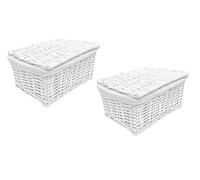 Topfurnishing Lidded Wicker Storage Toy box Empty Xmas Hamper Basket Lining White, Set of 2 Large (40x30x20cm)