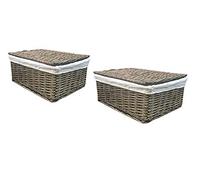 Topfurnishing Oak Lidded Wicker Storage Basket Toy box Empty Xmas Hamper Basket Lining (Set of 2 Small 30x20x11.5 cm,Oak