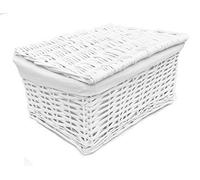 topfurnishing White Lidded Wicker Storage Toy box Empty Xmas Hamper Basket Lining (White, Extra Large (46x35x24cm)