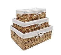 Topfurnishing Woven Natural Water Hyacinth Rectangular Storage basket With Lining Full Set (S+M+L)