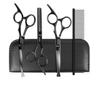 TOPGOOSE Dog Grooming Scissors Kit with Safety Round Tips, Professional 5 in 1 Grooming Scissors for Dogs Cat Pet At Home (Black)