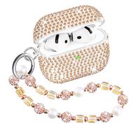 Topgraph Case Compatible with AirPods 4th Generation, Glitter Diamond Cover for Airpdod 4 with Sparkle Bling Crystal Wrist Chain Strap Keychain Rosegold