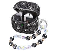 Topgraph Case Compatible with Samsung Galaxy Bud 3 / Buds 3 Pro, Glitter Diamond Cover with Cute Sparkle Bling Crystal Wrist Chain Strap Keychain Black