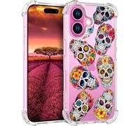 Topgraph Compatible with Iphone 16 Case Designer Cute Clear For Women,Phone Cover Case Design (Skeletons Skulls Tattoos Head Flower Floral)