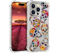 Topgraph Compatible with Iphone 16 Pro Case Designer Cute Clear For Women,Phone Cover Case Design (Skeletons Skulls Tattoos Head Flower Floral)