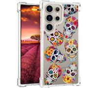 Topgraph Designer Cute Case for S24 Ultra Case Clear For Women,Transparent Silicone Phone Cover Design Compatible with Samsung Galaxy S24 Ultra (Skeletons Skulls Tattoos Head Flower Floral)