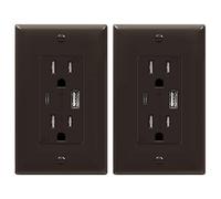 TOPGREENER 3.6A 2 Port USB Type-C/A Wall Plug, 15A TR Plug, iPhone 12/11/SE/XS/XR/X, Samsung Galaxy S20/S10/S9/S8/Note, LG, HTC and More, TU21536AC-BR-2PCS, Brown, 2 Pack