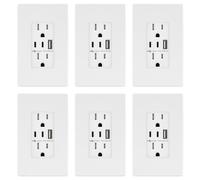 TOPGREENER 4.2A 3-Port Type C USB Outlet, 15 Amp Receptacle Plug, Charging Power Outlet with Dual Type C&A Ports, Screwless Wall Plate Included, UL Listed, TU21542AC2-WSID, White, 6 Pack