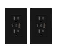 TOPGREENER 4.2A 3-Port Type C USB Outlet, 15 Amp Receptacle Plug, Charging Power Outlet with Dual Type C&A Ports, Screwless Wall Plate Included, UL Listed, TU21542AC2-BKSID, Black, 2Pack