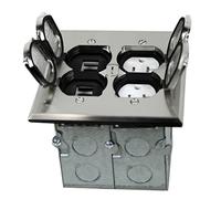 TOPGREENER 705549-D-S Floor Box Kit, 2 Gang 20A Tamper/Weather Resistant Duplex Receptacle/Datacom Ready Ports, UL Listed - Nickel Plated Brass