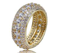 TOPGRILLZ 10mm 5 Rows 14K Gold Plated Iced out Premium Diamond CZ Royal Eternity Wedding Engagement Band Ring for Men Women