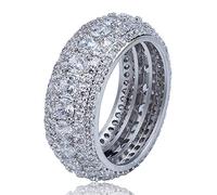 TOPGRILLZ 10mm 5 Rows 14K Gold Plated Iced out Premium Diamond CZ Royal Eternity Wedding Engagement Band Ring for Men Women