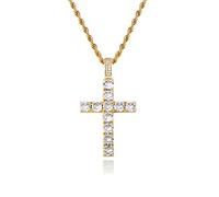 TOPGRILLZ 14K Gold Plated Solid Iced Out CZ Large Tennis Cross Pendant Necklace for Men Women Stainless Chain Gifts
