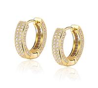 TOPGRILLZ Iced Out Hoop Earrings Cubic Zirconia Huggie Cartilage Cuff Diamond Hypoallergenic 14K Gold Plated Luxury Fashion Round Circle Earrings Jewelry Gift for Men Women
