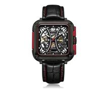 Tophill Men's Watch Square Skeleton Dial & 316L Stainless Steel Case, Automatic with Leather Strap Band, Mechanical, Automatic Watch