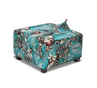 TOPHMDECOR Ottoman Cover Square Slipcovers Printed,Stretch Footrest Stool Cover for Ottoman Square,Soft Foot Stool Cover Protector with Nonslip Elastic Bottom (Medium,Peacock Blue)
