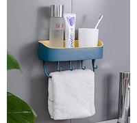 TopHomer 1Pcs Self-Adhesive Bathroom Shelf Shower Caddy, Rectangle Storage Basket Shelves Glue Shower Organiser Wall Mounted for Shower Kitchen, Without Drilling with Hanging Hook (Dark Blue)