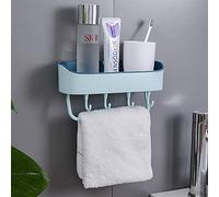 TopHomer 1Pcs Self-Adhesive Bathroom Shelf Shower Caddy, Rectangle Storage Basket Shelves Glue Shower Organiser Wall Mounted for Shower Kitchen, Without Drilling with Hanging Hook (Light Blue)