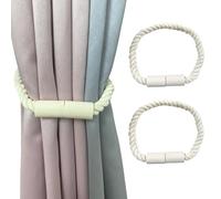 TopHomer 2 Pack Magnetic Curtain Tie Backs - 45cm Wooden Ball Cotton Woven Curtain Holdbacks, 4 Colors (Beige/Gray/Black/White) for Thin/Thick Drapes, Home Office Indoor Outdoor Window Decor