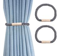 TopHomer 2 Pack Magnetic Curtain Tie Backs - 45cm Wooden Ball Cotton Woven Curtain Holdbacks, 4 Colors (Beige/Gray/Black/White) for Thin/Thick Drapes, Home Office Indoor Outdoor Window Decor