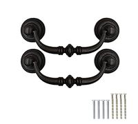 TopHomer 2 PCS Vintage Drawer Pull Handles Antique Swing Pulls Ring with Screws Kit Universal 11.5CM Cabinet Door Knobs for Bedroom Bathroom Kitchen Cupboard Wardrobe [Iron Black]