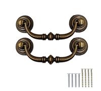 TopHomer 2 PCS Vintage Drawer Pull Handles Antique Swing Pulls Ring with Screws Kit Universal 11.5CM Cabinet Door Knobs for Bedroom Bathroom Kitchen Cupboard Wardrobe [Brass]