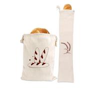 TopHomer 2 x Reusable Natural Linen Bread Bags, 40 x 30 cm / 67 x 15 cm, Woven, Drawstring Closure, Beige, Keeps Bread Fresh, Food Storage