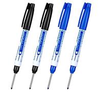 TopHomer 4 PCS Deep Hole Marker Pens, Waterproof Long Head Marker Pens 30mm Fine Tip Reach Marking Tool for Woodworking, Construction, Manufacture (Black + Blue)