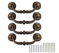 TopHomer 4 PCS Vintage Drawer Pull Handles Antique Swing Pulls Ring with Screws Kit Universal 11.5CM Cabinet Door Knobs for Bedroom Bathroom Kitchen Cupboard Wardrobe [Brass]