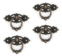 TopHomer 4 Pieces Retro Drawer Pull Handle, Antique Style Kitchen Furniture Cabinet Cupboard Drawer Pull Ring Handle Knob, Vintage Pull Handles Knobs with Screws, 65x46mm, Green Bronze