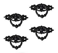 TopHomer 4 Pieces Retro Drawer Pull Handle, Antique Style Kitchen Furniture Cabinet Cupboard Drawer Pull Ring Handle Knob, Vintage Pull Handles Knobs with Screws, 65x46mm, Black