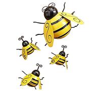 TopHomer 4pcs Metal Bumble Bee Decorations, Metal Wall Art Bee 3D Sculpture, Collection Art Sculpture Ornaments, Bumblebee Wall Decoration Garden Bumble Bee Decor