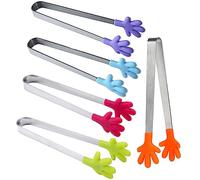 TopHomer 5PCS 130mm Small Silicone Mini Tongs, Stainless Steel, Rose Red, Purple, Blue, Green, Orange