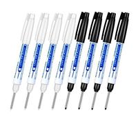 TopHomer 8 PCS Deep Hole Marker Pens, Waterproof Long Head Marker Pens 30mm Fine Tip Reach Marking Tool for Woodworking, Construction, Manufacture (Black + White)