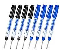 TopHomer 8 PCS Deep Hole Marker Pens, Waterproof Long Head Marker Pens 30mm Fine Tip Reach Marking Tool for Woodworking, Construction, Manufacture (Black + Blue)