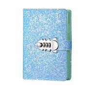 TopHomer A6 Journal with Lock, Refillable Binder PU Leather Diary Password Notebook with Pen Holders and Card Slots, Code Lock Diary for Men Women, Glitter Blue