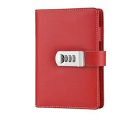 TopHomer A6 Journal with Lock, Refillable Binder PU Leather Diary Password Notebook with Pen Holders and Card Slots, Code Lock Diary for Men Women, Red
