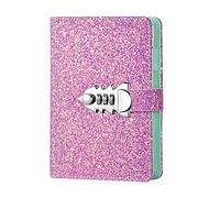 TopHomer A6 Journal with Lock, Refillable Binder PU Leather Diary Password Notebook with Pen Holders and Card Slots, Code Lock Diary for Men Women, Glitter Pink