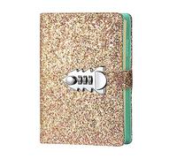 TopHomer A6 Journal with Lock, Refillable Binder PU Leather Diary Password Notebook with Pen Holders and Card Slots, Code Lock Diary for Men Women, Glitter Gold