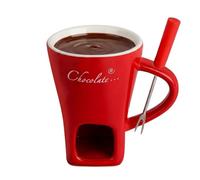 TopHomer Ceramic Chocolate Fondue Mug with Fork and Candle, Chocolate Melting Cup, Cheese Warmer Cup with Tea Lamp for Hotpot, Fondue Set for Office Home Party Entertaining(Red,No Candle)