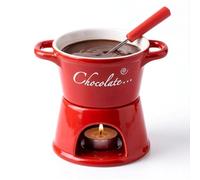 TopHomer Ceramic Chocolate Fondue Set,300ml Chocolate Melting Cup with Fork, Cheese Warmer Cup with Candle,Butter Fondue Heated,Gift for Date Night Birthday Wedding (Red,no Candles)